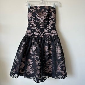 Milly Pink And Black Strapless Mini Cocktail Event Evening Dress